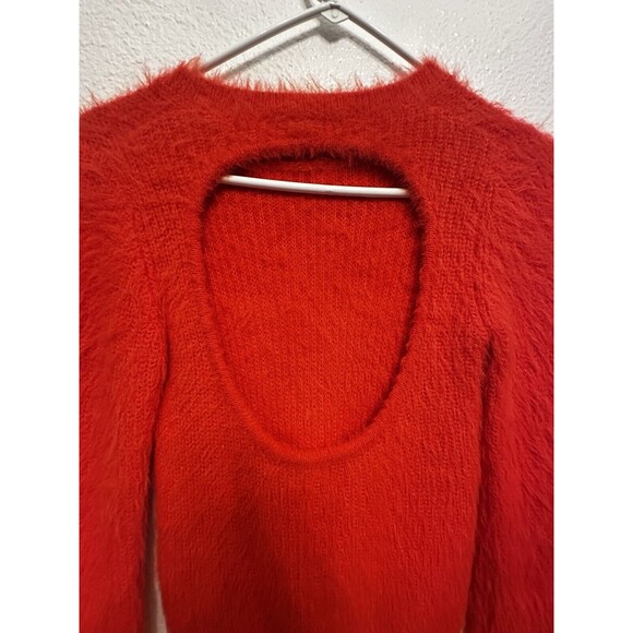 Zara Fuzzy Furry Red Orange Sweater Women M (small) Open Back Cut Out Soft - Picture 5 of 12